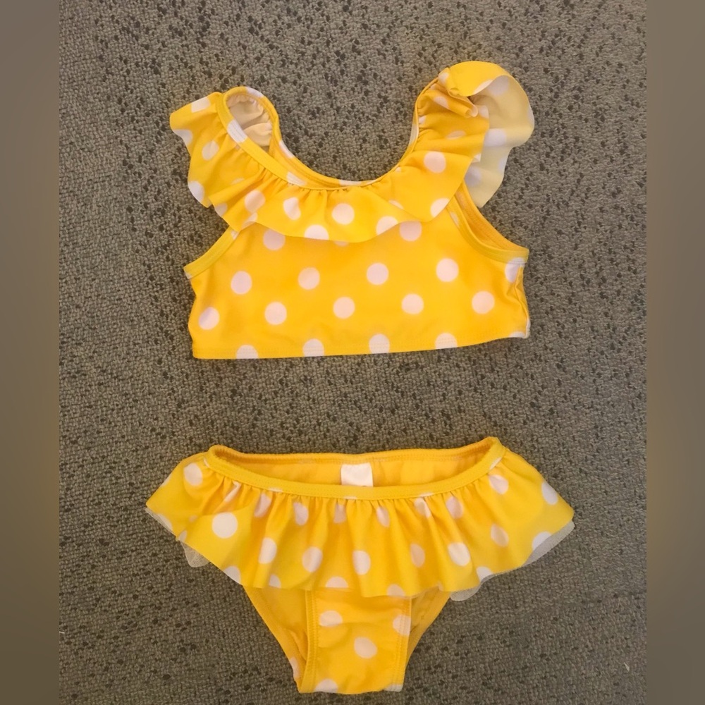 Yellow Polka Dot Ruffle Two-Piece Swimsuit